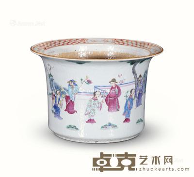 清 粉彩人物纹花盆 口径26.5cm