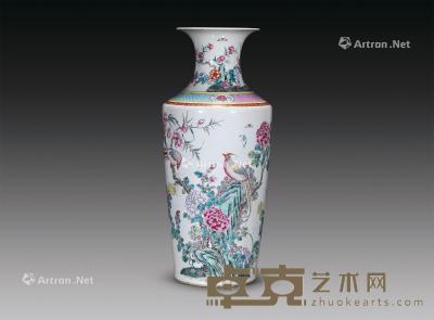  清中期 五彩花鸟纹瓶 高43cm
