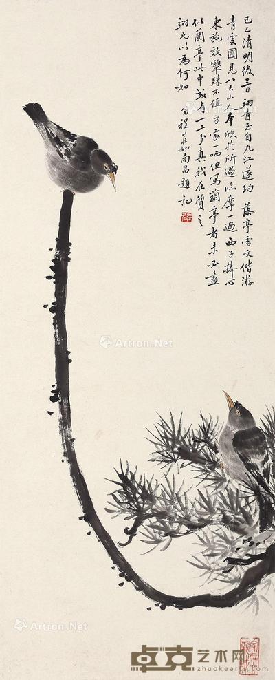 花鸟 镜片 设色纸本 82×33cm
