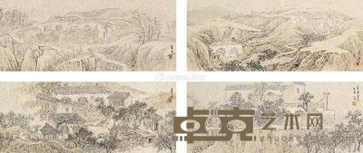 山水(黄土风情) (四帧) 镜框 设色纸本 49.5×70cm×4