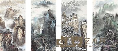 山水 四屏镜框 设色纸本 69×34cm×4