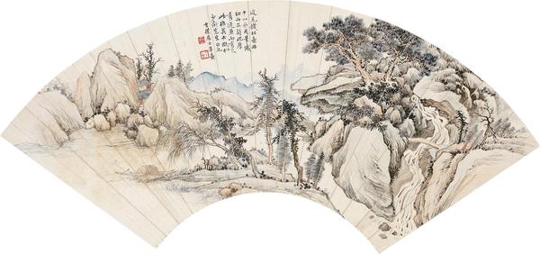  山林独钓 扇片 设色纸本