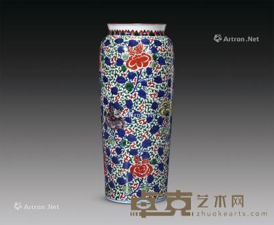  清早期 五彩花卉纹筒瓶 高46cm