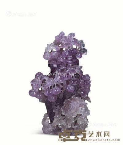  紫晶雕葡萄瓶 高24cm