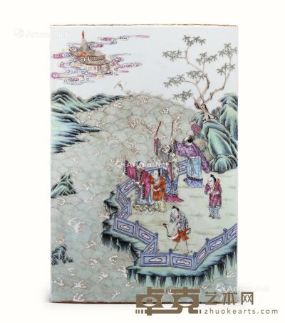  清 粉彩蓬莱仙境纹瓷板 高38.5cm
