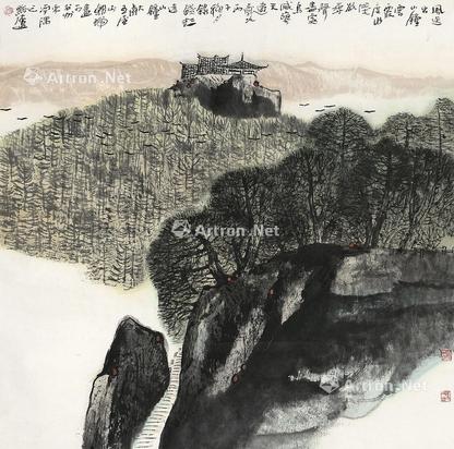  山水 立轴 设色纸本