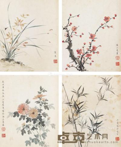 梅、兰、竹、菊 （四帧） 镜片 设色纸本 22×18cm×4