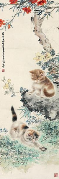  猫 立轴 设色纸本