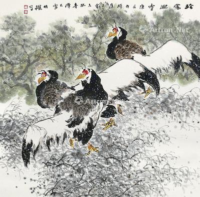  珍禽迎雪 镜片 设色纸本