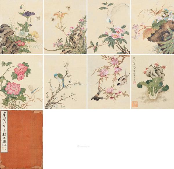  1823年 花鸟册 册页 （八开） 设色绢本