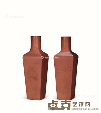  民国 平定紫砂方瓶 （一对） 高54cm
