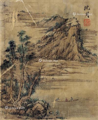 山水 镜片 设色绫本 27×22cm