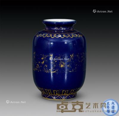  清雍正 霁蓝描金花卉小灯笼瓶 高8cm