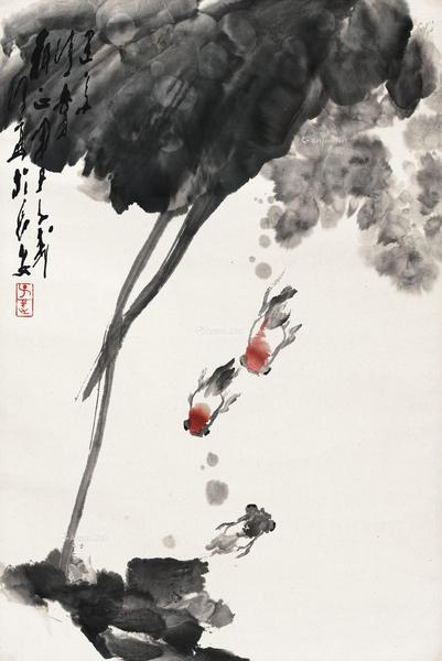  甲子（1984）年作 鱼乐图 镜片 设色纸本