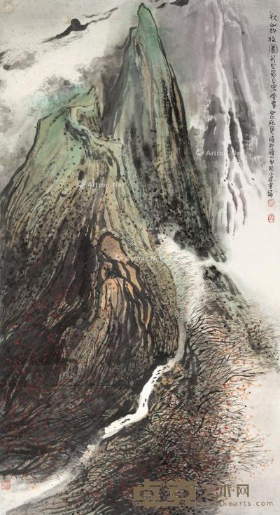  1989年作 秋山放牧 镜片 设色纸本 179×96cm