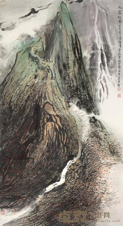1989年作 秋山放牧 镜片 设色纸本 179×96cm