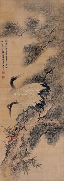  1757年作 松鹤 轴 设色绢本