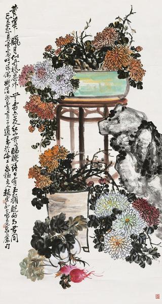  1929年作 清供 轴 设色纸本