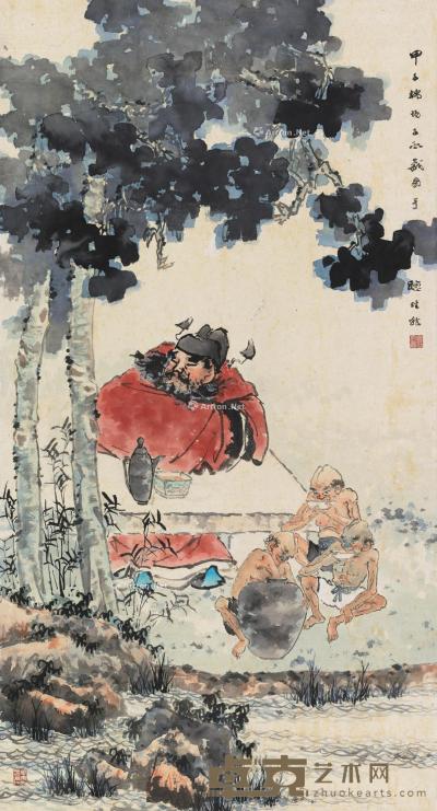  甲子（1984）年作 钟馗醉酒 立轴 设色纸本 127.5×68cm