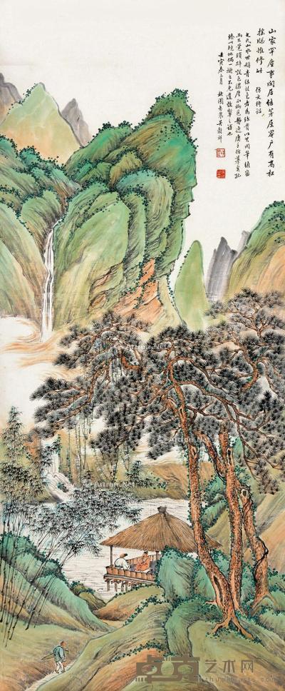  1842年作 春绿山水 立轴 设色纸本 116×48cm