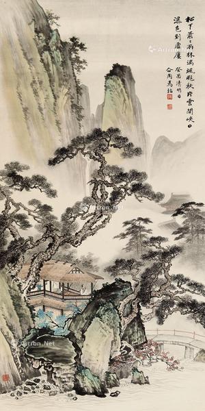  1933年作 松下秋雨 立轴 纸本设色