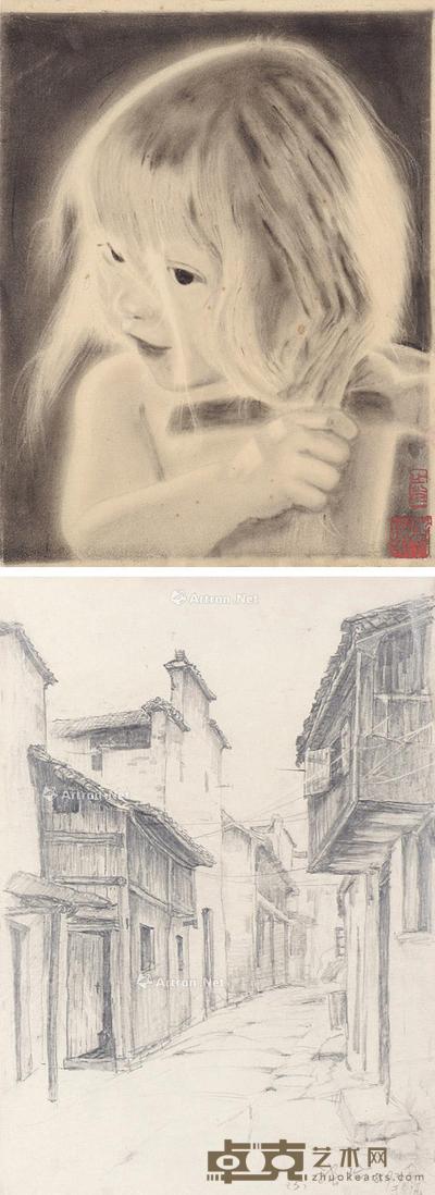 1988年作 素描 (二幅) 软片 水墨纸本 38×26cm;39×29cm