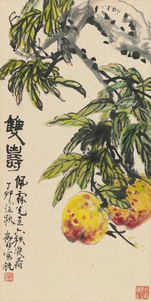  寿桃 镜框 纸本