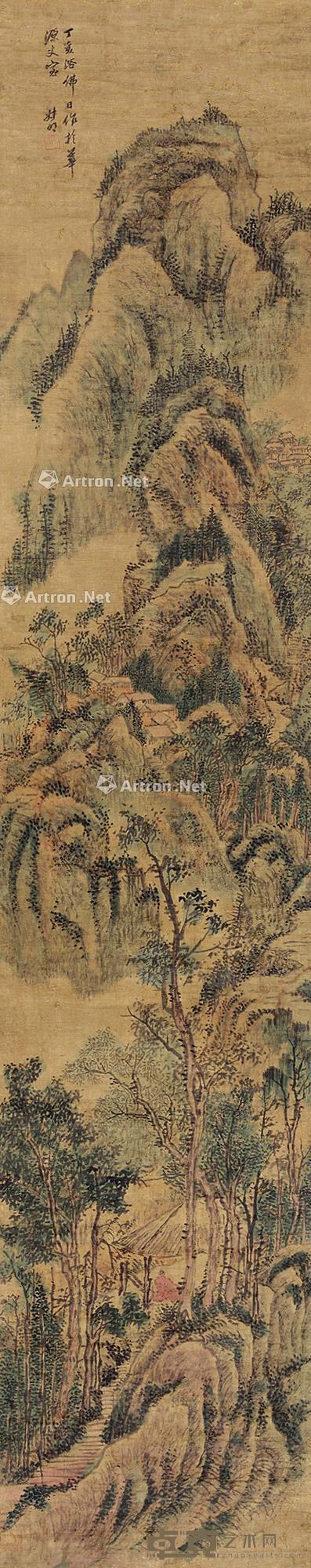 1887年作 观山图 立轴 设色绢本 189×37cm
