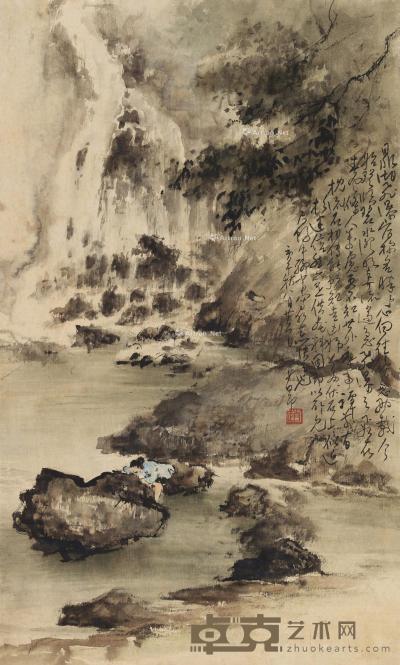  庚午（1930）年作 鼎湖飞瀑 镜片 设色纸本 65.5×39.5cm