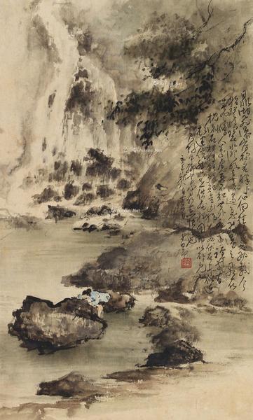  庚午（1930）年作 鼎湖飞瀑 镜片 设色纸本