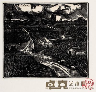  1935年作 村景 纸本 木口木刻 9×10cm