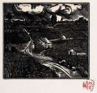  1935年作 村景 纸本 木口木刻