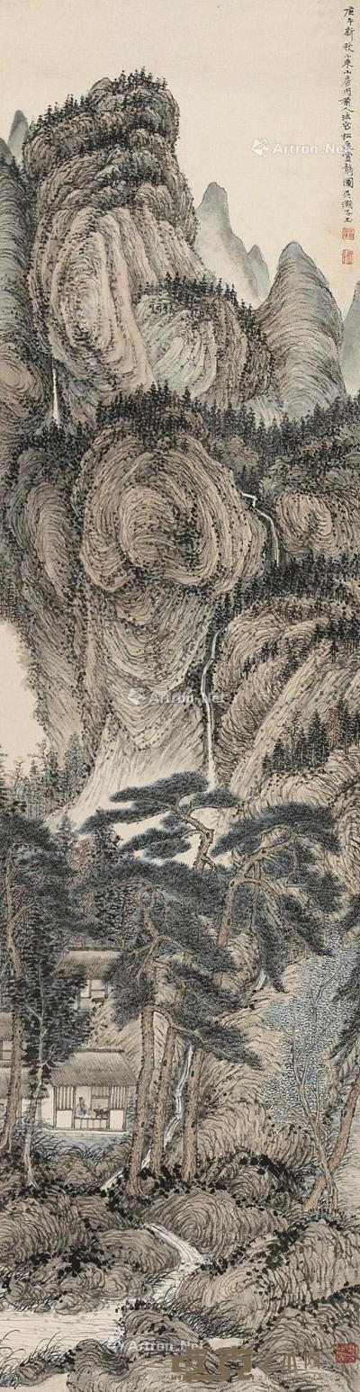  庚午（1990）年作 松泉赏静图 立轴 设色纸本 206×52.5cm