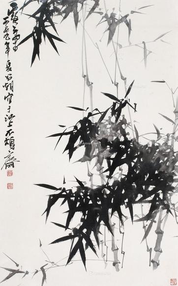  墨竹 镜框 设色纸本