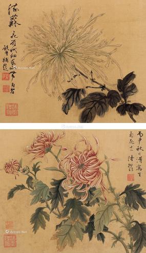  花卉 （两帧） 镜片 设色纸本