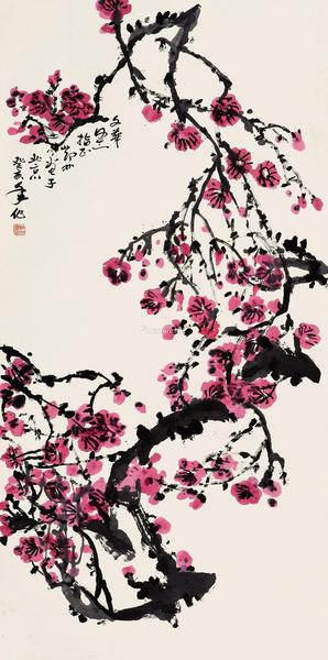  1983年作 红梅 轴 设色纸本