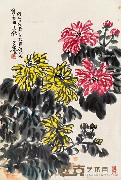  1978年作 傲霜图 立轴 设色纸本 68×46cm