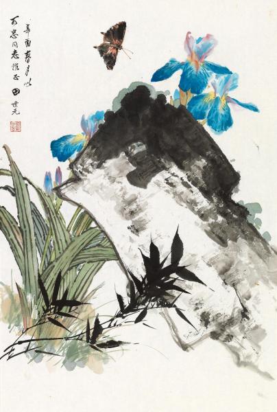  辛酉（1981）年作 花卉蝴蝶 镜片 设色纸本