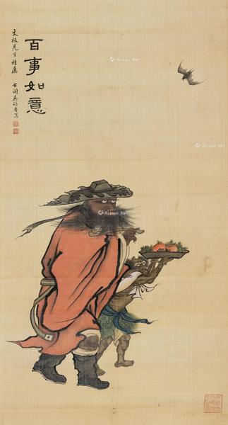  百事如意 镜片 设色绢本