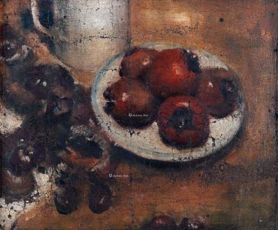  1937年作 柿子和粟子 布面 油画