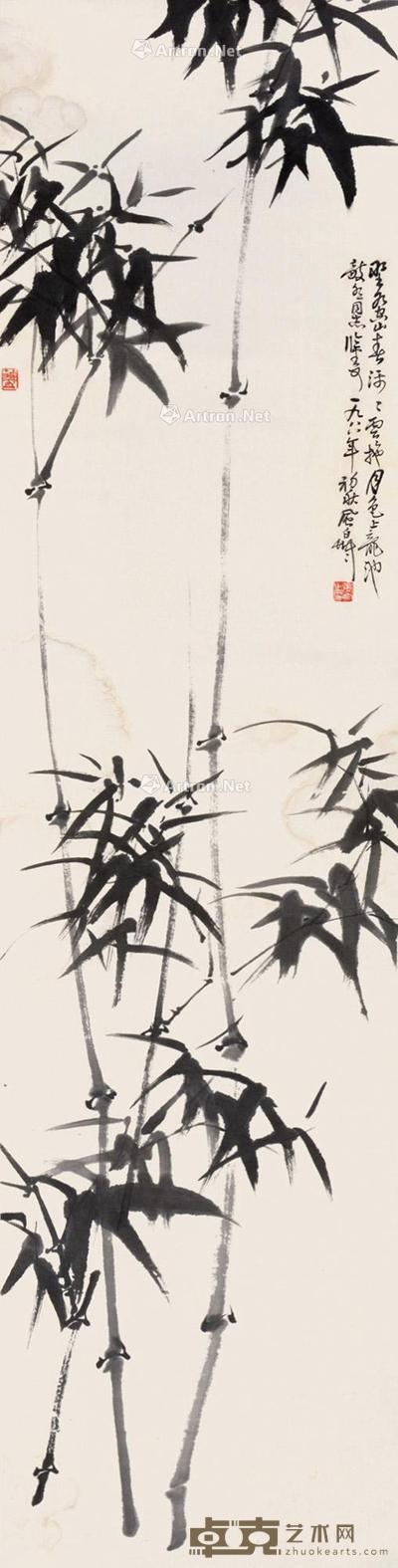  1988年作 墨竹 立轴 水墨纸本 137×33cm