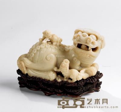  民国 寿山芙蓉石太狮少狮摆件（带座） 16×20cm