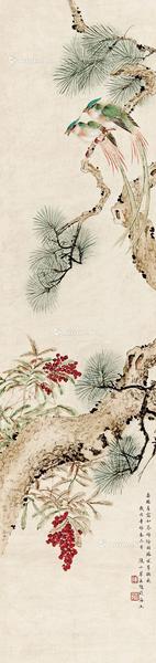  1951年作 花鸟 立轴 纸本设色