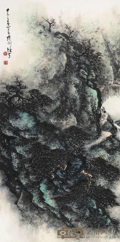  甲子（1984）年作 深山跃马 镜片 设色纸本 134.5×67cm