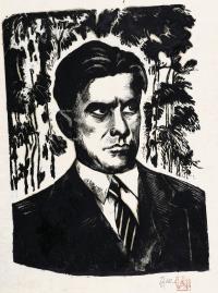  1959年作 诗人马雅可夫斯基 纸本 黑白木刻