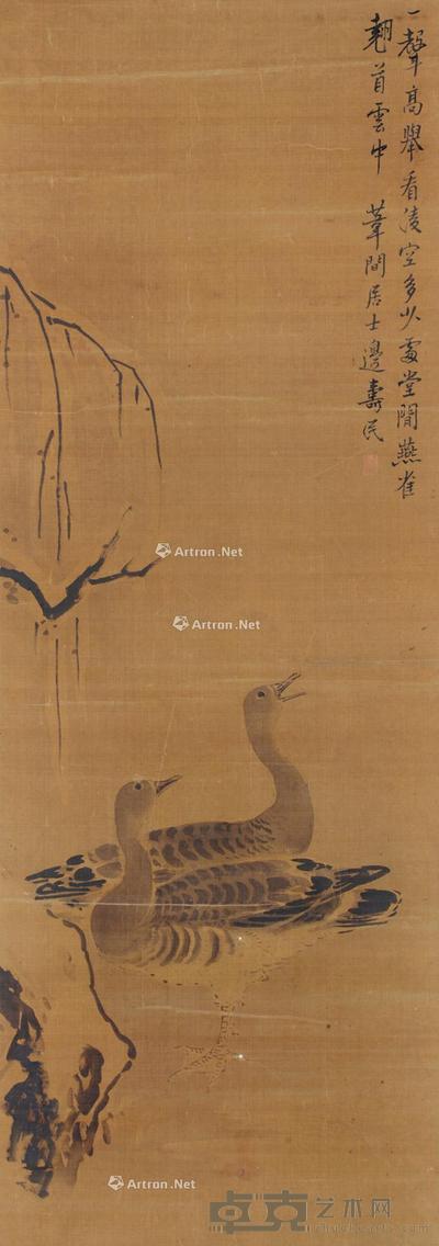 双雁图 立轴 水墨纸本 99×35cm