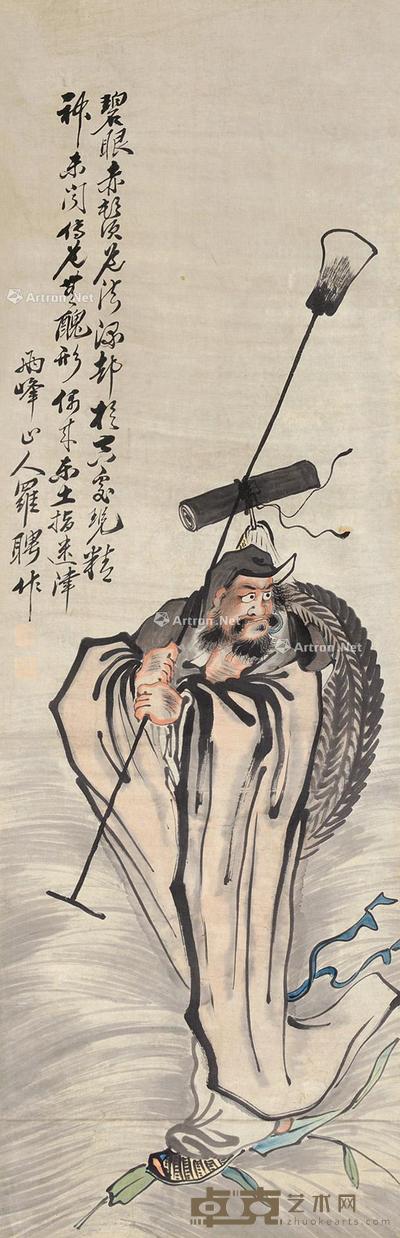 达摩渡江 立轴 设色纸本 120×38cm