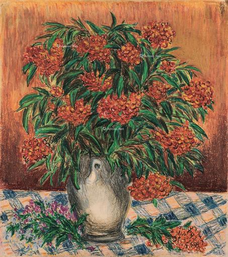  1988年作 盛艳 纸本 油彩粉笔画 背面