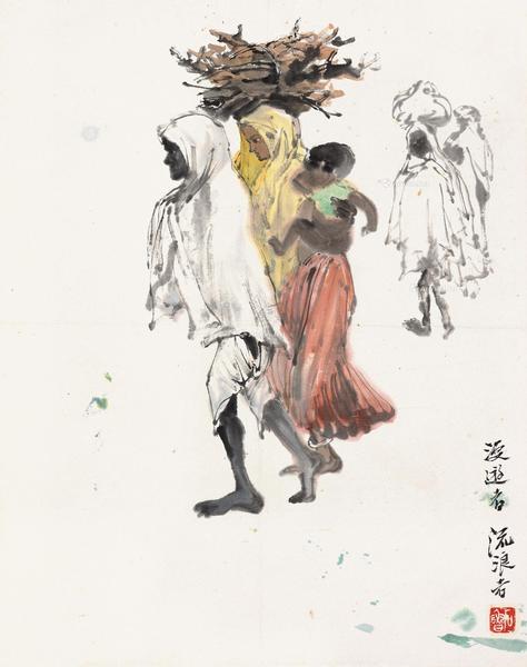 * 漫游者、流浪者 镜片 设色纸本