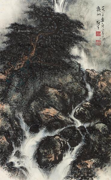  1982年作 松瀑图 立轴 设色纸本